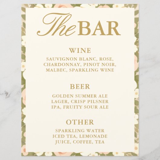 Panneau de mariage avec menu des boissons de la ba (Devant)