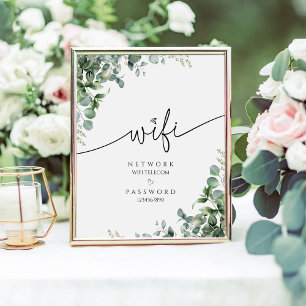 Panneau de mariage avec mot de passe WiFi Eucalypt