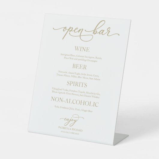 Panneau de mariage élégant calligraphie dorée Bar (Recto)