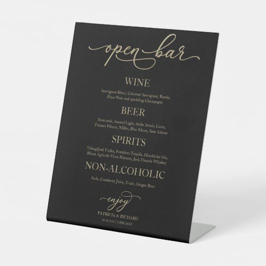 Panneau de mariage élégant or noir Bar ouvert (Recto)