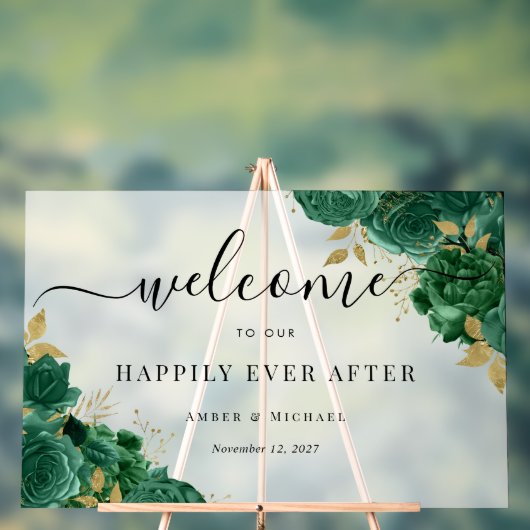 Panneau de mariage en acrylique Emerald Happily Ev (Neutre)