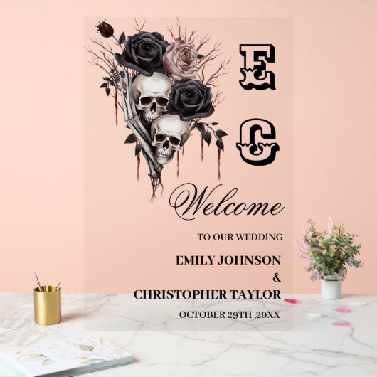 Panneau de mariage en acrylique gothique crâne (Mariage)