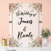 Panneau de mariage floral élégant vert olive et bl (Mariage)