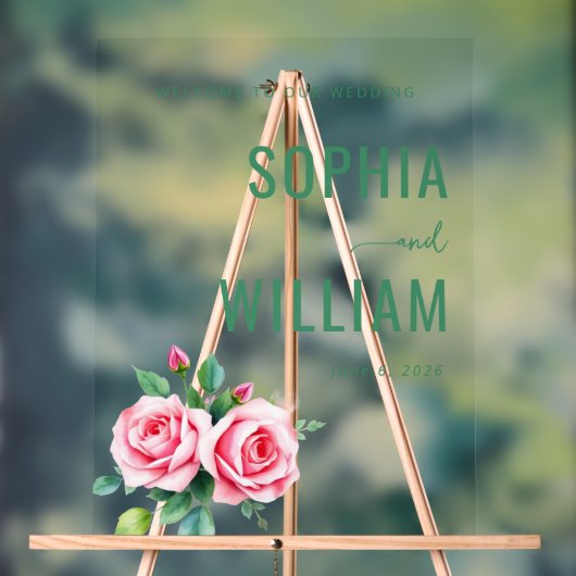 Panneau de mariage floral vert élégant (Neutre)