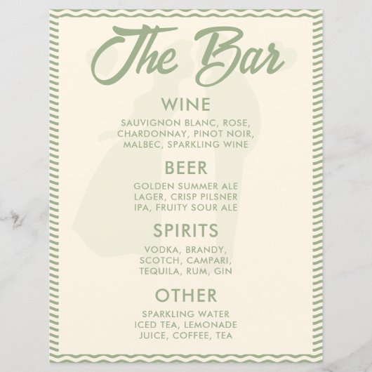 Panneau de mariage Menu Barrayure ondulée Vert sau (Devant)