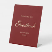 Panneau de mariage minimaliste vin rouge "Signez n (Recto)