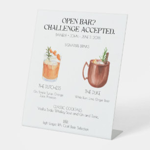 Panneau de mariage pour bar ouvert avec cocktail s
