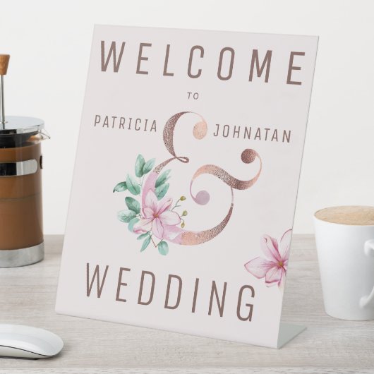 Panneau de mariage rose or rose orange (In SItu)