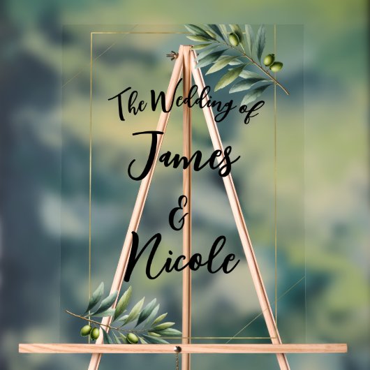 Panneau de mariage rustique feuille d'olive verte  (Neutre)