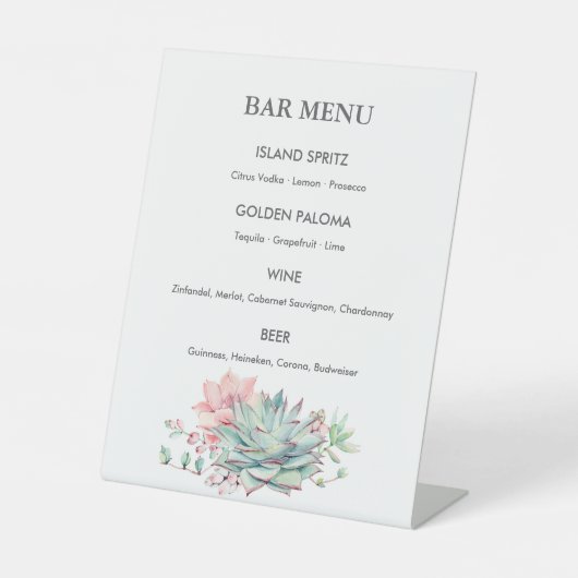 Panneau de menu de bar de mariage aux succulentes  (Recto)