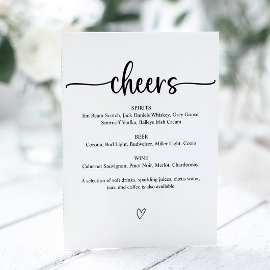 Panneau de menu de bar de mariage Cheers