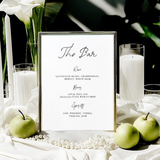 Panneau de menu de bar de mariage dessiné à la mai