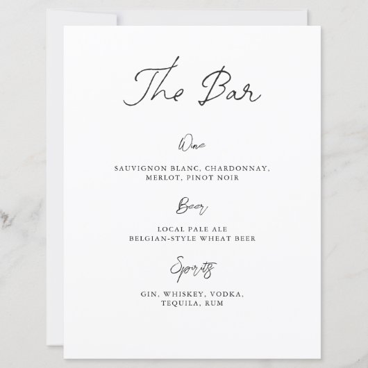 Panneau de menu de bar de mariage dessiné à la mai (Devant)