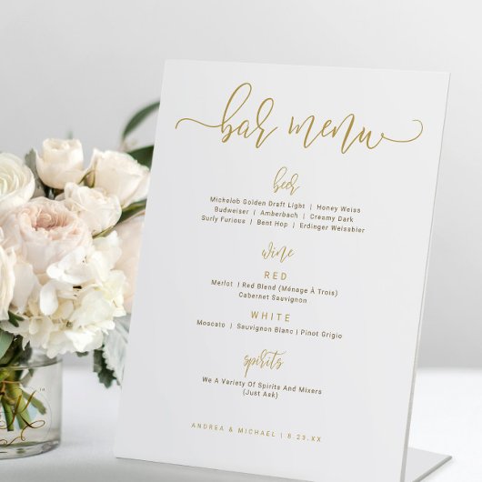 Panneau de menu de bar de mariage écriture sautill