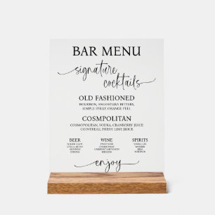 Panneau de menu de bar de mariage en acrylique