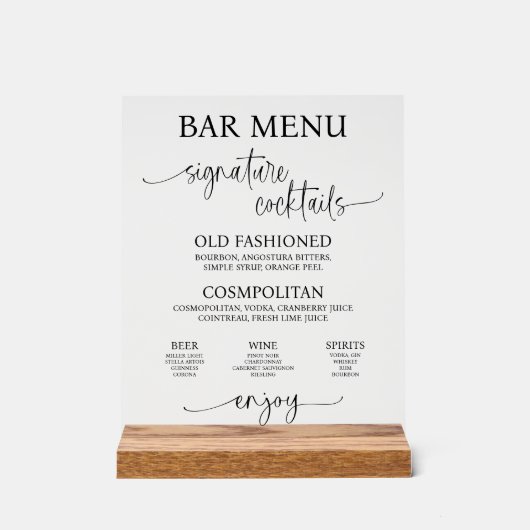 Panneau de menu de bar de mariage en acrylique (Recto)