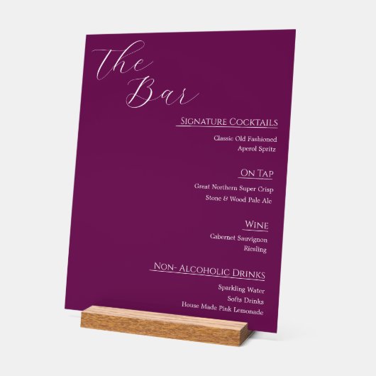 Panneau de menu de bar de mariage en acrylique mod (Angle)