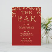 Panneau de menu de bar de mariage Luxe Rouge et Or (Debout devant)