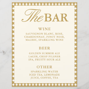 Panneau de menu de bar de mariage rétro salle de b