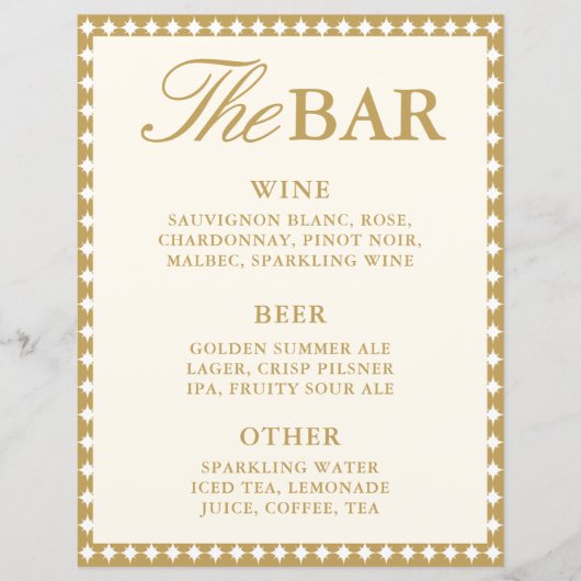 Panneau de menu de bar de mariage rétro salle de b (Devant)