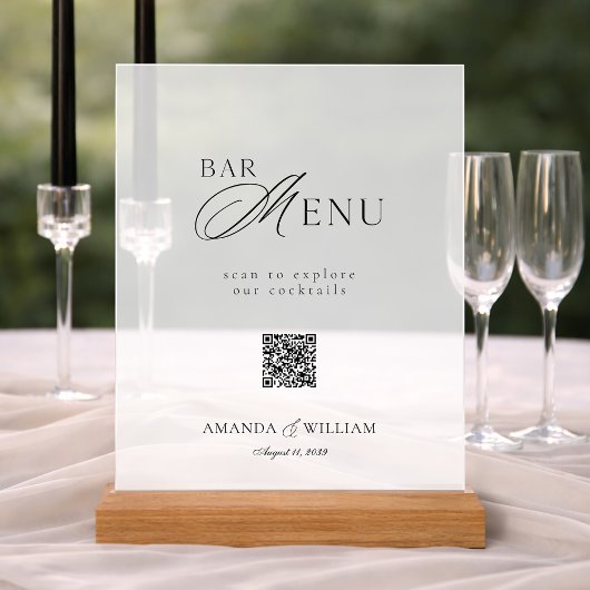 Panneau de menu de bar en code QR en acrylique cla