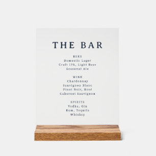Panneau de menu de bar minimaliste noir et blanc