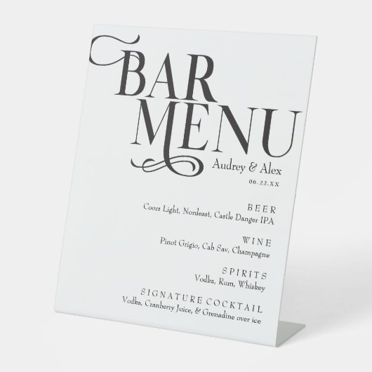 Panneau de menu de bar moderne noir et blanc sur p (Recto)