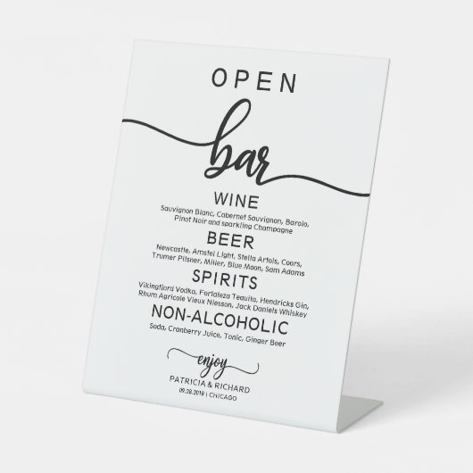 Panneau de menu de bar ouvert pour mariage, callig (Recto)