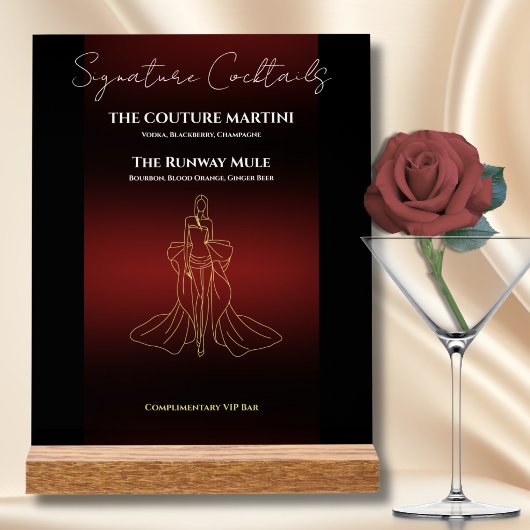 Panneau de menu de cocktail de gala de mode de lux