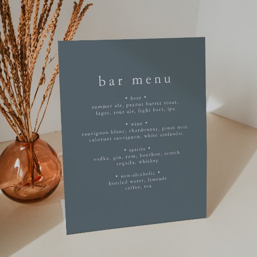 Panneau de menu de la barre de Mariage bleue Dusty