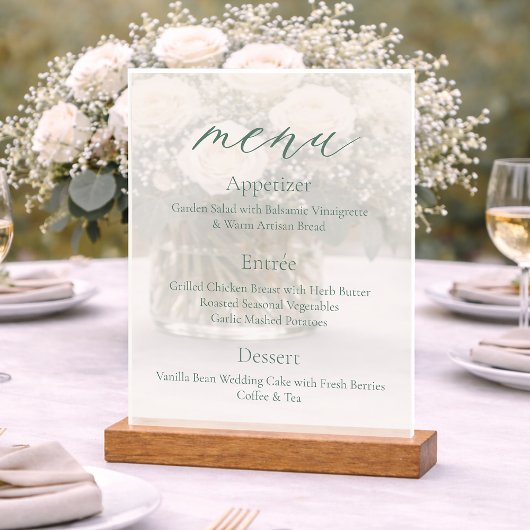 Panneau de menu de mariage en acrylique avec base