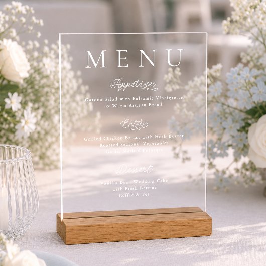 Panneau de menu de mariage en acrylique moderne