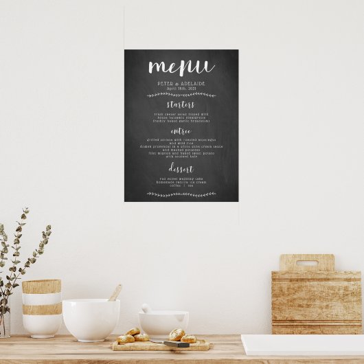 Panneau de menu de mariage sur tableau noir rustiq (Cuisine)