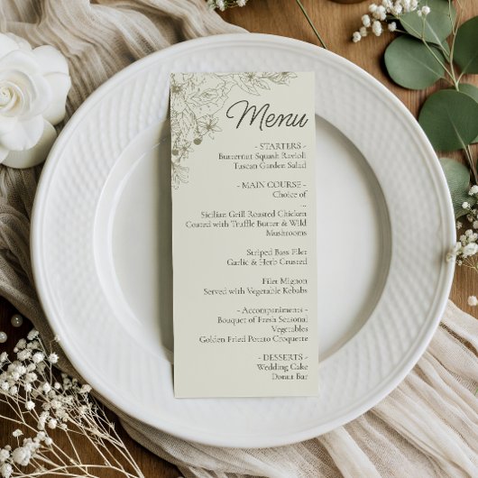 Panneau de menu de réception de mariage botanique