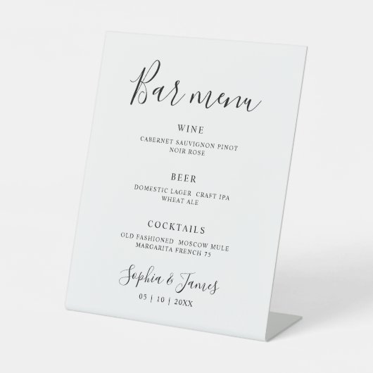 Panneau de menu du Mariage de calligraphie minimal (Recto)