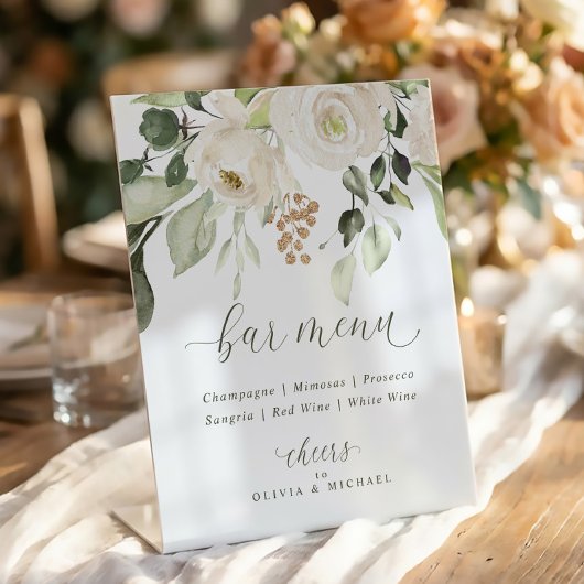 Panneau de menu simple pour bar Fleurs blanches et