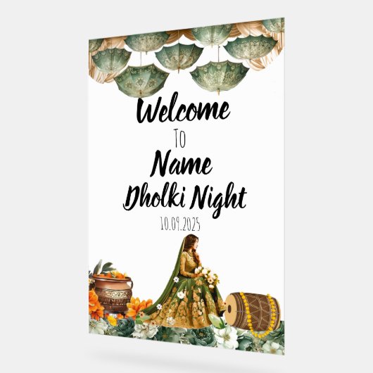 Panneau de nuit Dholki vert floral (Angle)