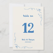 Panneau de numéro de table de mariage 5x7 dessiné (Devant)