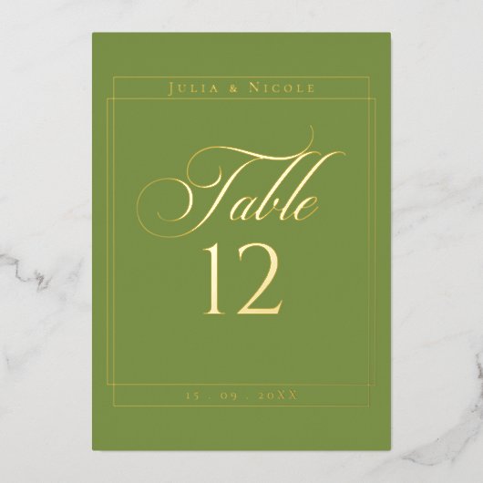 Panneau de numéro de table de mariage à bordure ve (Recto)