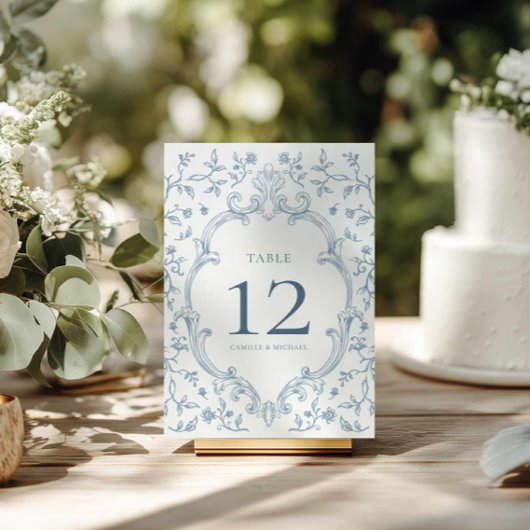 Panneau de numéro de table de mariage à crête bleu