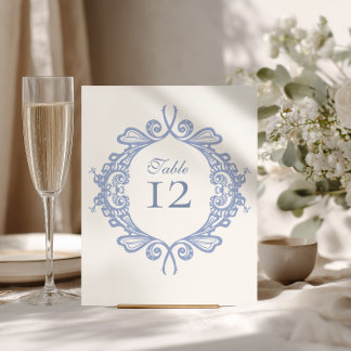Panneau de numéro de table de mariage baroque bleu