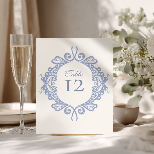 Panneau de numéro de table de mariage baroque bleu