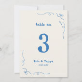 Panneau de numéro de table de mariage dessiné à la (Devant)