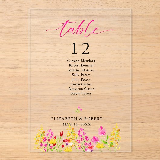 Panneau de numéro de table de mariage écriture ros (Recto)