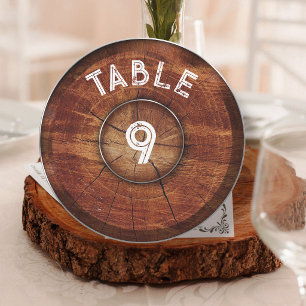 Panneau de numéro de table de mariage en bois rond