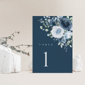 Panneau de numéro de table de mariage floral bleu 