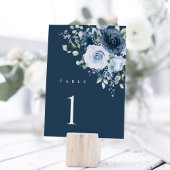 Panneau de numéro de table de mariage floral bleu 