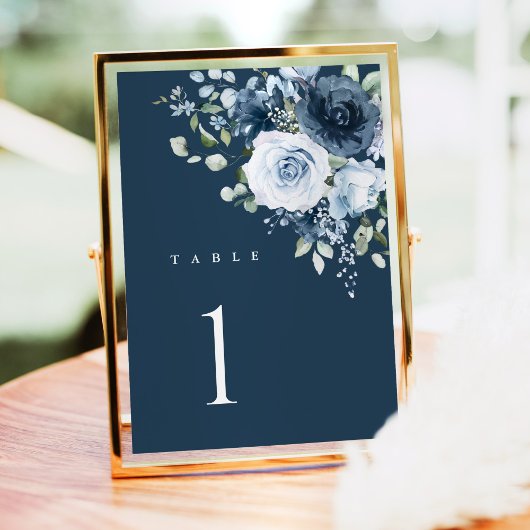 Panneau de numéro de table de mariage floral bleu 