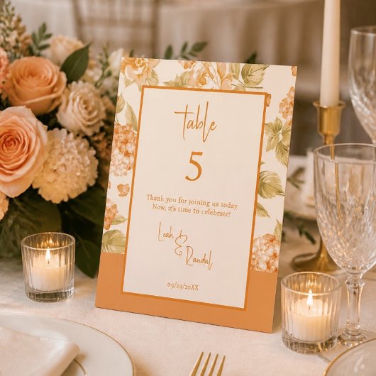 Panneau de numéro de table de mariage floral orang