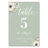 Panneau de numéro de table de mariage floral vert (Dos)